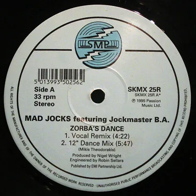 Mad Jocks Featuring Jockmaster B.A. - Zorba's Dance - UK 12  Vinyl - 1995 - SMP • £6.74