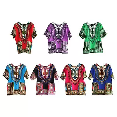 Unisex African Dashiki T Shirt Festival Summer Wear Short Sleeve Tribal • £13.14