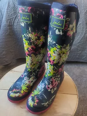 Joules Rain Boots Right As Rain Boots Navy Floral Size 7 Waterproof Flower Power • $24.95