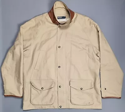 Polo Ralph Lauren Mens Shooting Jacket Size XL Beige Leather Trim Chore Utility • $149.20