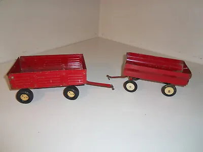 LOT Of 2 VINTAGE TOY FARM PULL BEHIND HAY WAGON METAL UTILITY CARTS • $29.99