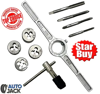 £14.99 • Buy Autojack Tap And Die Set M4 M5 M6 M8 Rethreading Tool With T Bar Wrench 10 Piece