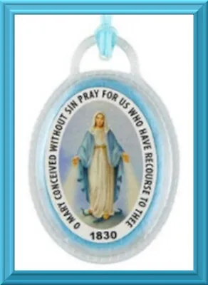 Miraculous Medal Virgin MARY Blessed Mother Laminated Ribbon Badge English NEW! • $0.99