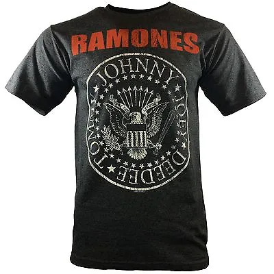 Ramones Men's HEY HO LET'S GO Blitzkrieg Bop Band T-Shirt Charcoal Gray • $16.19