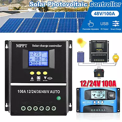 100A Solar Panel Battery Charge Controller 12V/24V LCD Regulator Dual USB Port • £33.90