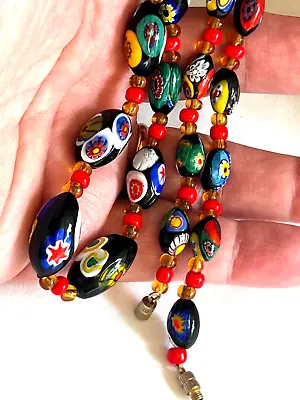 Vintage Venetian Art Glass Mellefiori Graduated Beads Necklace • $24.99