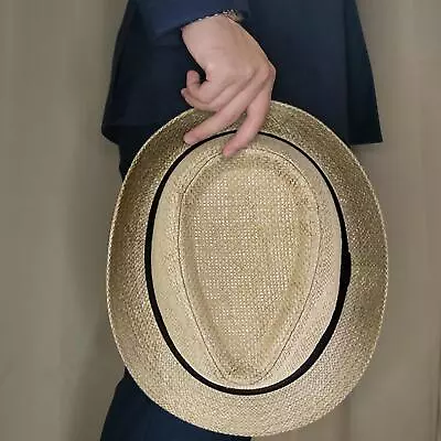 Men Women Straw Fedora Hat Trilby Cuban Sun Cap Panama Floral Brim Summer B9R2 • $8.72