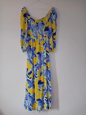 Michelle Keegan Light Summer Yellow And Blue Floral Midi Dress Size UK 6 NEW • £11.69