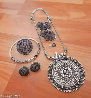 $50.81 • Buy Indian Vintage Ethnic German Oxidized Boho Banjara Necklace Earrings Set
