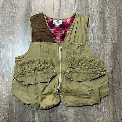 Vintage 90s Fishing Hunting Utility Cargo Vest Khaki Green/Tan Mens Size S/M • $28