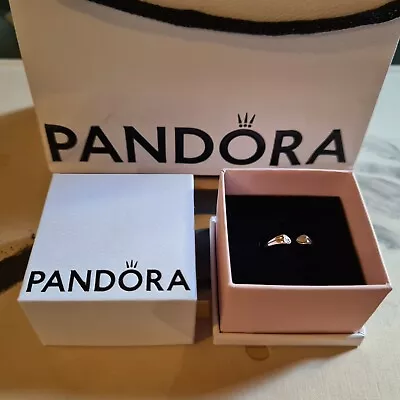 Pandora Two Hearts Open Ring Sterling Silver Zircon 196572CZ Sold Out New Boxed • $34.50