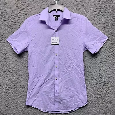 Bar III Shirt Mens S 14 14.5 Purple Check Dress Short Sleeve Button Up • $9.34