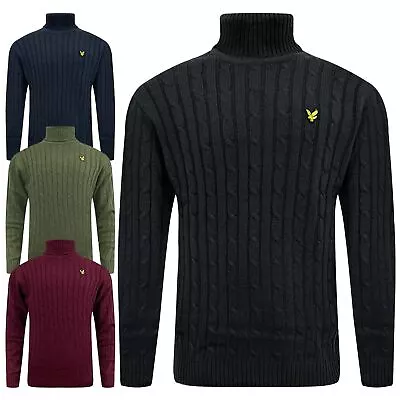 Ex-Store Mens Turtle Neck Cable Knitted Roll Up Jumper Polo Sweater Pullover • £12.99