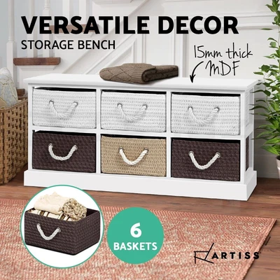 $93.84 • Buy Artiss Storage Bench Shoe Cabinet Rack Organiser 6 Drawers Chest Box Shelf Stool