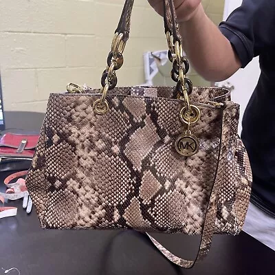 Michael Kors Cynthia Medium Python Embossed Leather Satchel • $45.99