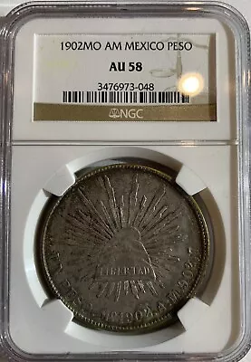 1902 Mo Mexico Peso Silver Coin Ngc Au58 Colorful Toned! • $169