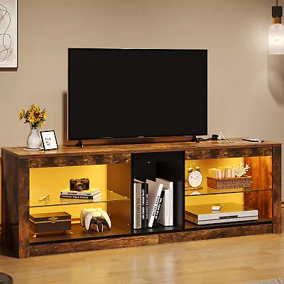 Industrial TV Stand With Power Outlets & LED Lights For 60  Entertainment Center • $106.98