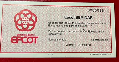 Walt Disney World Epcot Seminar Ticket Sample 1986 • $40