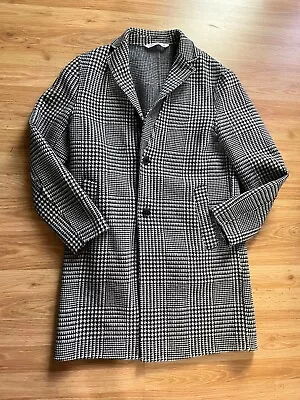 Medium Zara Men’s Houndstooth Black And White Checked Jacket Long Trench Coat • $69.99