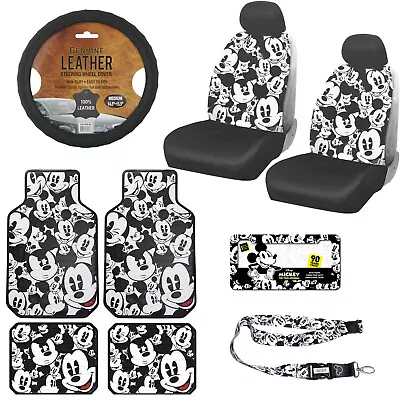 Disney Mickey Mouse Car Truck Front Seat Covers Floor Mats Steering Wheel Cover • $141.84