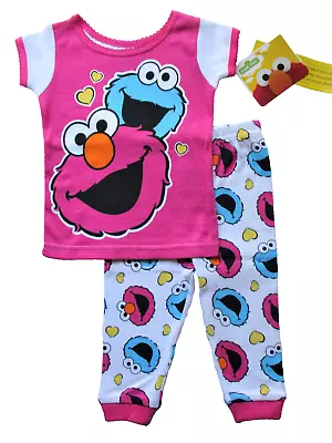 New Baby Toddler Sesame Street Elmo Pajamas Set 2 Pc Snug Fit Pink White 9 M • $11.99