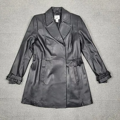$49.99 • Buy VAKKO SPORT Long Leather Jacket Black Size Large Snap Front