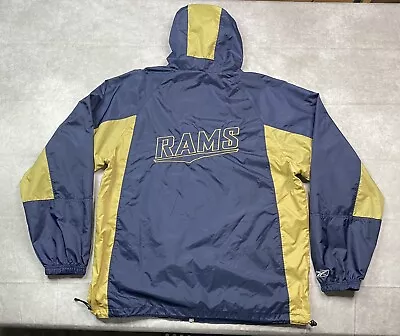 Reebok LA Rams St. Louis Rams Windbreaker Men's L Blue Full Zip Hooded On Field • $22.45