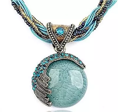 $9.99 • Buy Women Retro Bohemian Turquoise Rhinestone Pendant Necklace Fashion Jewelry