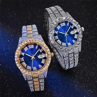 Watch For Men Full Diamond Around Luxury Quartz Mens Watch Hip Hop Iced Out • £42