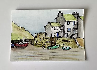 ACEO Original - ‘Safe Harbour’ By D.Townsend Boats Seaside Scenery • £3.79