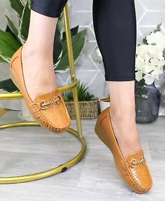 Wedge Loafers School Shoes Slip On Cushioned Work Pumps Flats Womens Ladies Size • £13.95