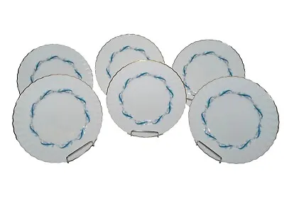 Minton  Downing  Bone China 8inch Salad Plates Aqua Scroll England Set Of 6 VTG  • $30