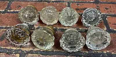 Vintage Clear Crystal Glass And Brass 12 Point Door Knobs Lot Of 8   ( 2 Inch ) • $95.99