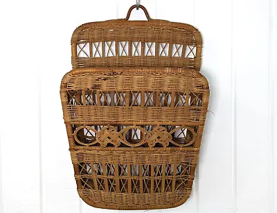 VTG 1980s Wicker Basket Wall Hanging Bathroom Waste Basket Boho Decor • $25