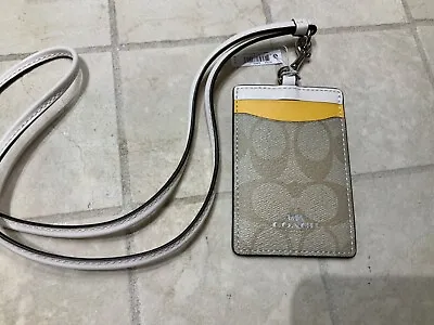 NWT COACH Khaki/Yellow/Cream Sig. C Landyard Badge ID Holder/ Card Case  #57964  • $77.08