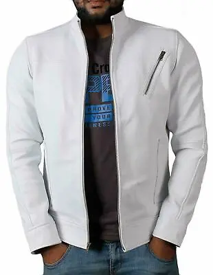 Men's Lambskin Leather Jacket Biker Fashion Slim Fit White Biker Jacket 114 • $112.90