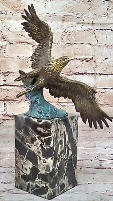 Bronze Metal American Bald Eagle Figurine Sculpture On Marble Base Art By Milo • $349