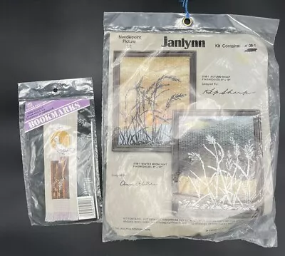 Vtg Janlynn Needlepoint Kit Winter Moonlight #08-1 And A BookWorm Kit Sealed • $25.89