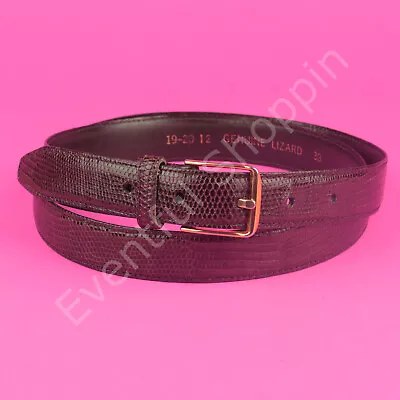 Vintage 1990s Genuine Lizard Skinny Thin Belt In Brown Size 38 • $99.99