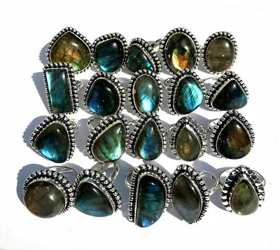 Labradorite Gemstone 5pcs Rings Wholesale Lot 925 Sterling Silver Plated WHR-3 • £9.23