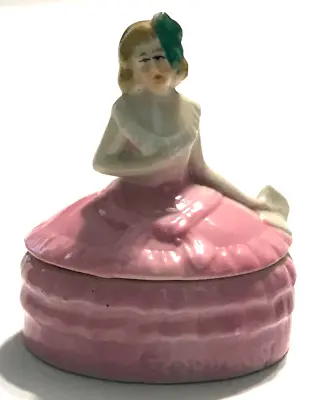 Vintage German Porcelain Dresser Trinket Box Lidded Lady In Pink Dress • $34.99