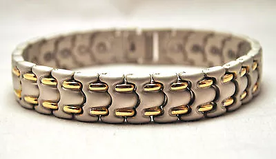 Sale! Mens 8.75 In Silver & Gold Chain Healing Magnetic Therapy Link Bracelet! • $15.99