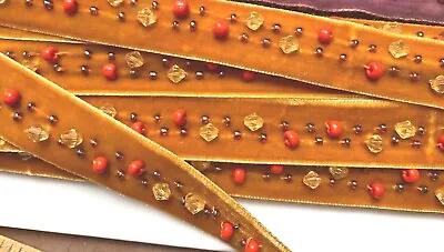 Velvet Rayon Hand Beaded 1  Ribbon 1yd Palomino Orange • $4.99