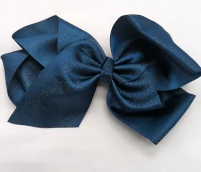 Navy Blue Glitter Large Hair Bow Ribbon Fashion 6  Hair Clip Girls Cheerleading • £2.95