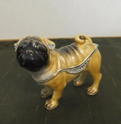 Pug Dog Trinket Box Jeweled Enameled NIB - So Cute! • $33.15