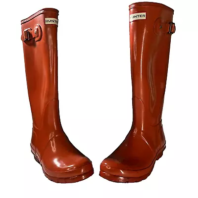 Tall Hunter Original Clementine Orange Adjustable Rain Boots Women’s Size 7 • $47.99