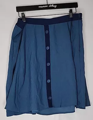 Modcloth Plus Size 1X Blue Button Front Skirt Mini Circle Two Tone NWT Zipper • $34.95