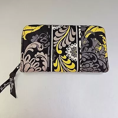 Vera Bradley Wallet Baroque Zip Around Accordian Clutch Black Yellow White • $10