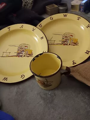 3 Piece Set Vintage Monterrey Cup Cowboy Chuckwagon 2 Plates 3 Piece Price • $38