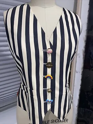 MOSCHINO Cheap&Chic Cream Navy Striped Waistcoat Vest Gilet Cartoon Buttons RARE • $350